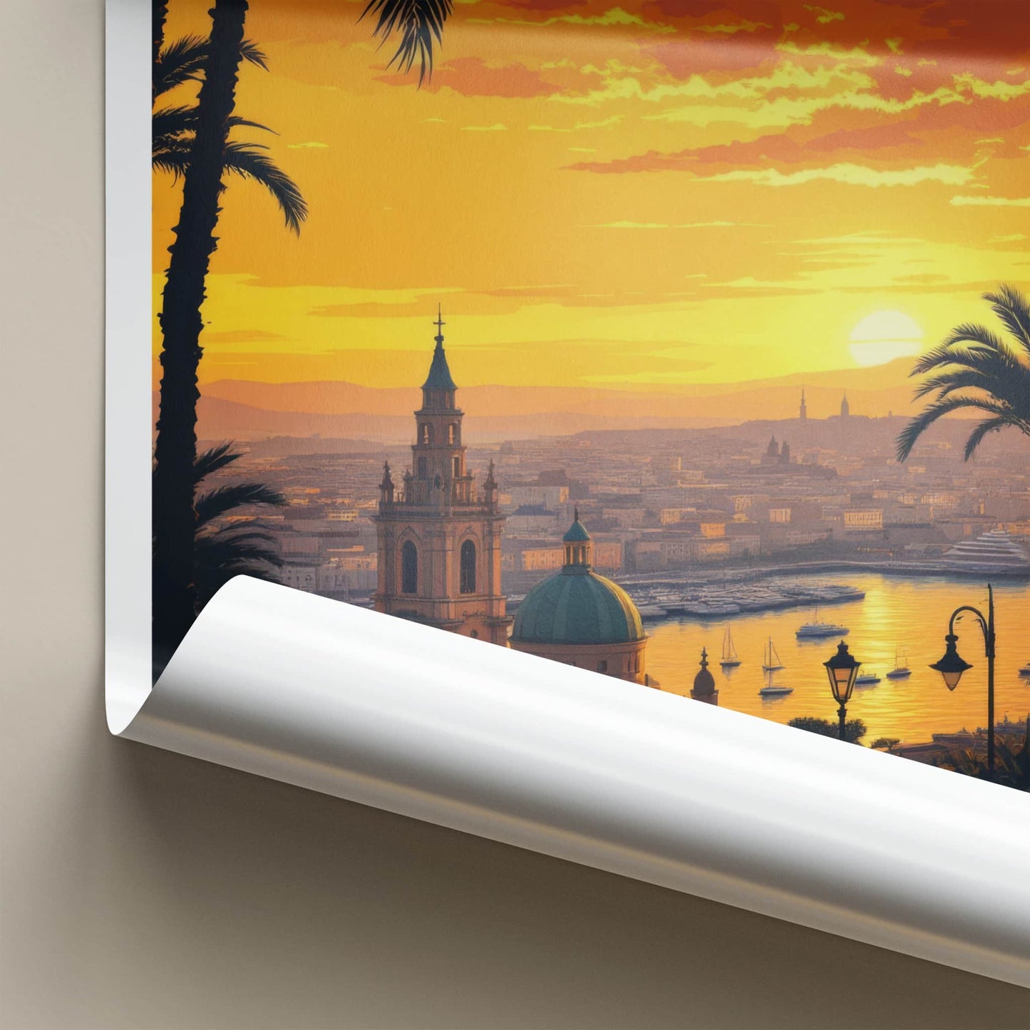 Malta Poster - Europe Travel Print - Vibrant Sunset Harbor Lounge Decor