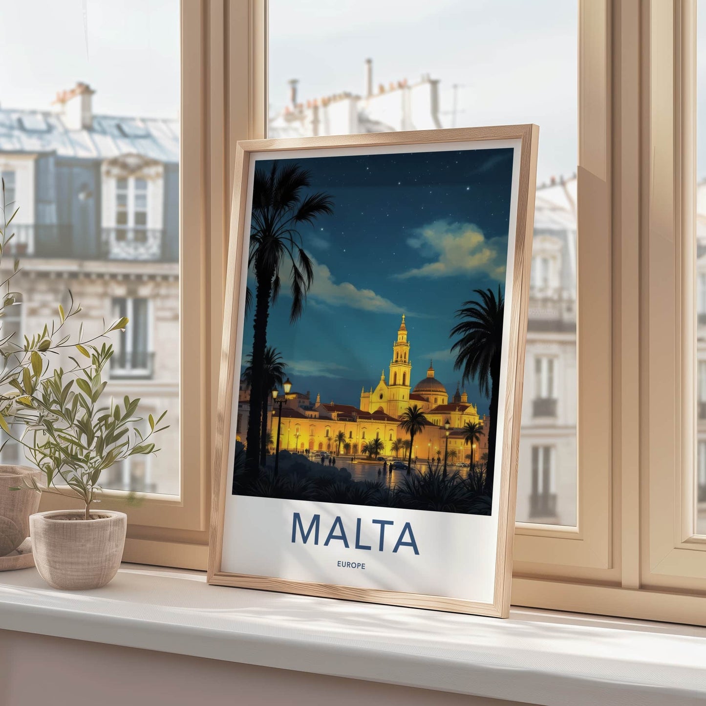 Malta Poster - Malta Framed Print - Grand Cathedral Nightscape Gallery Art