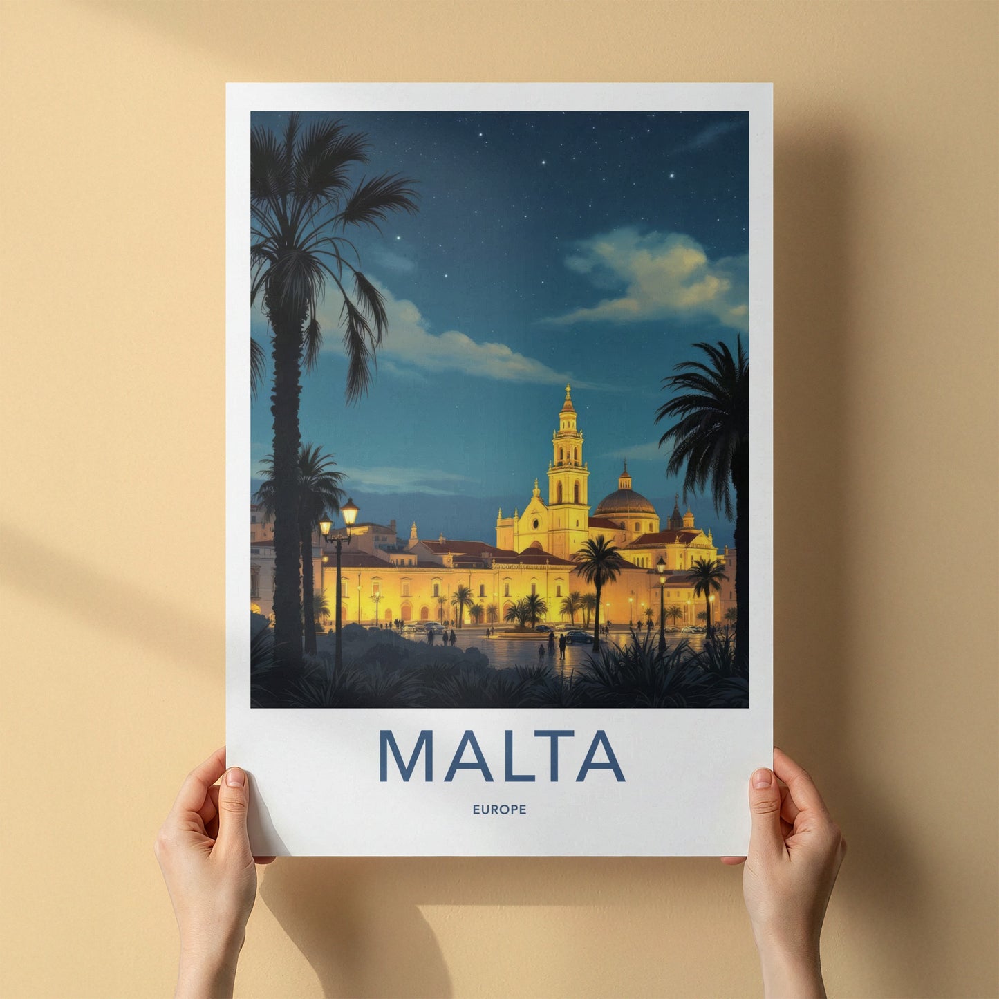 Malta Poster - Malta Framed Print - Grand Cathedral Nightscape Gallery Art