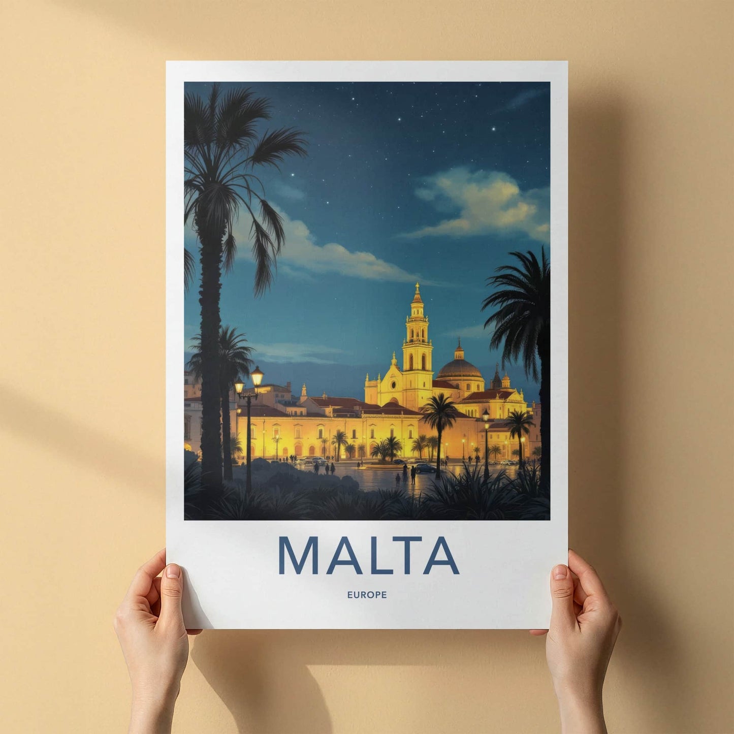 Malta Poster - Malta Framed Print - Grand Cathedral Nightscape Gallery Art