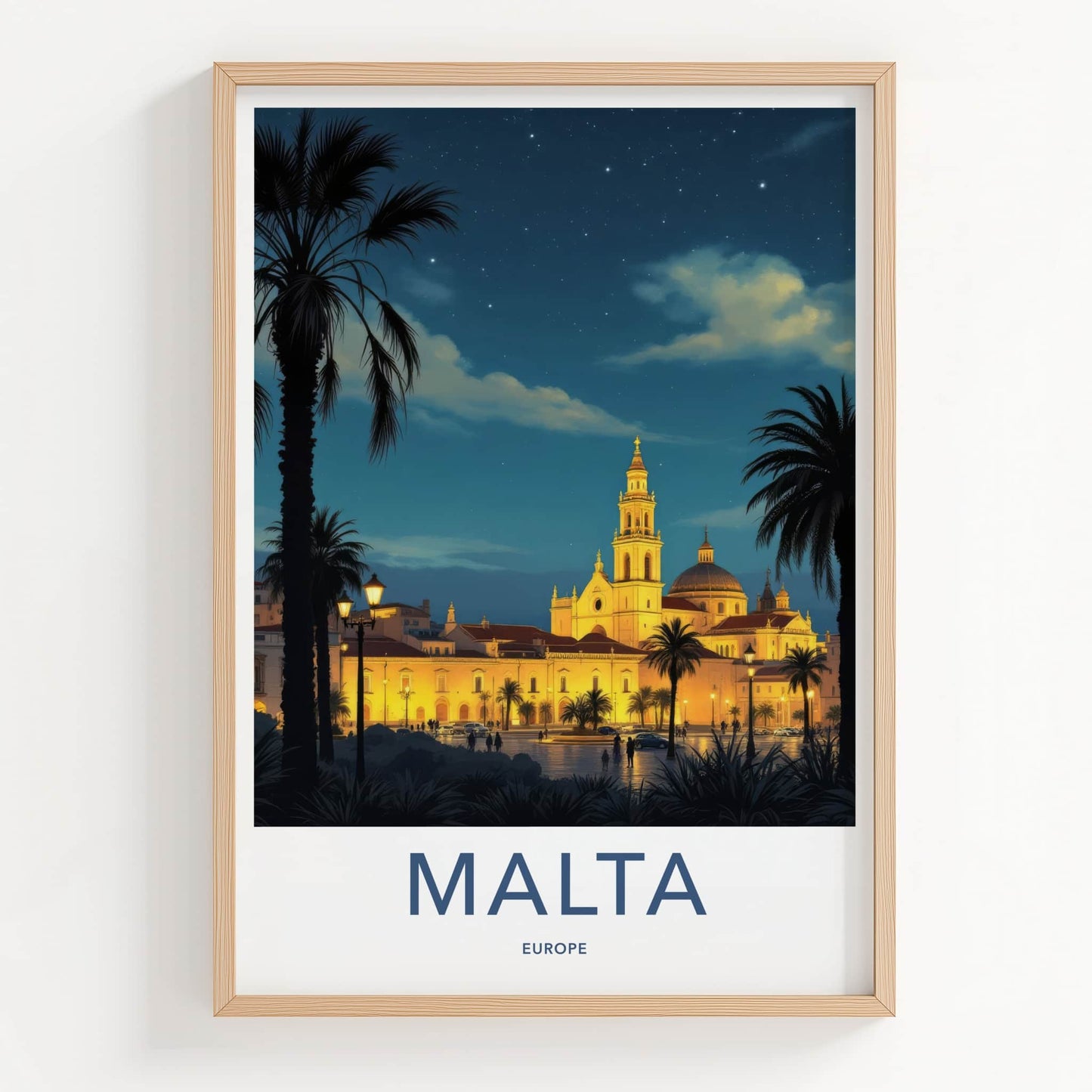 Malta Poster - Malta Framed Print - Grand Cathedral Nightscape Gallery Art