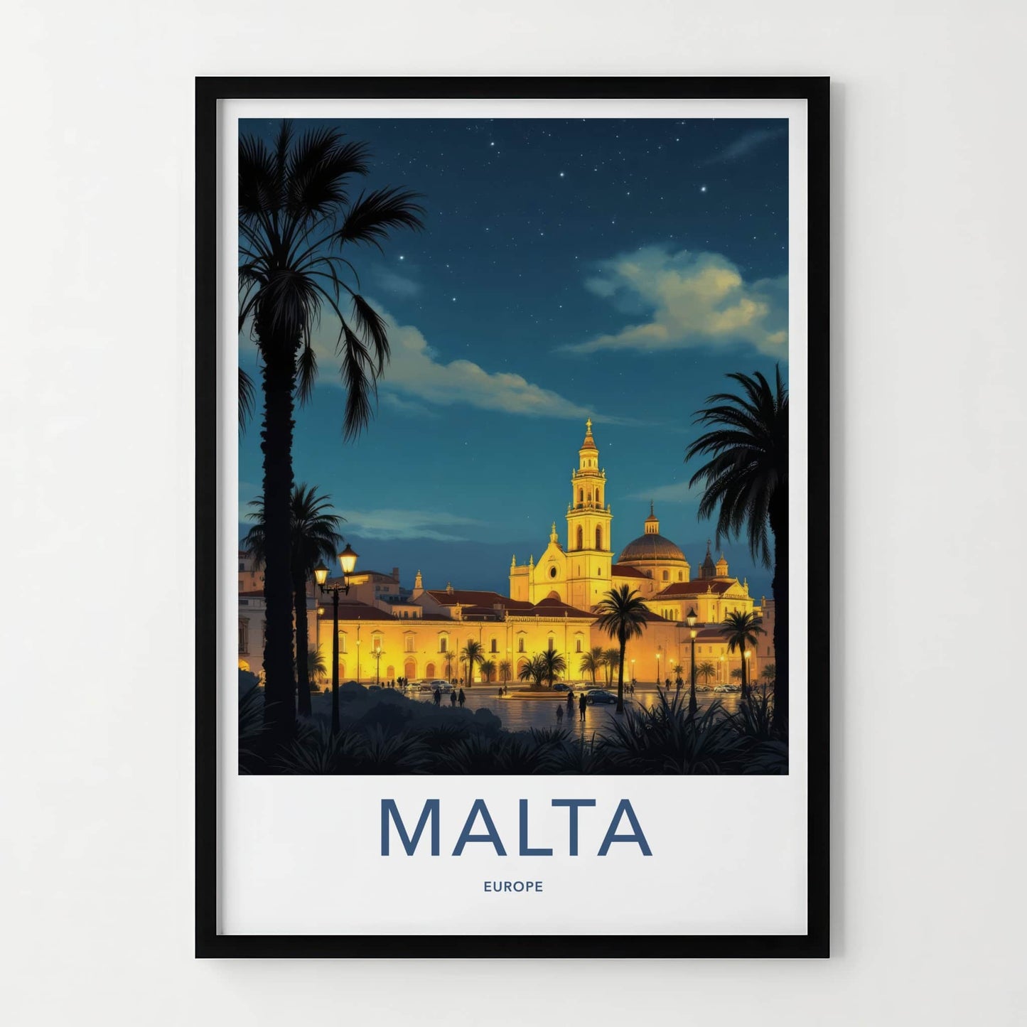 Malta Poster - Malta Framed Print - Grand Cathedral Nightscape Gallery Art