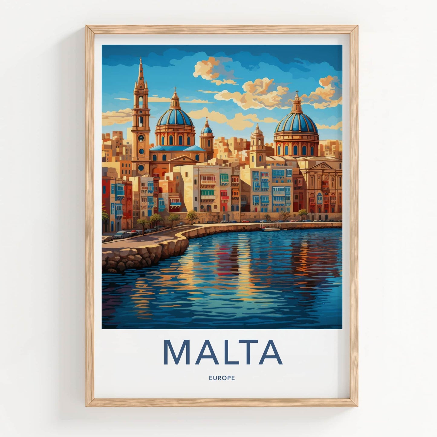 Malta Poster - Malta Travel Art - Colorful Waterfront Reflections Home Decor
