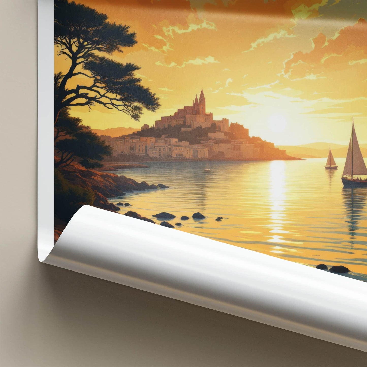 Malta Poster - Malta Travel Art - Golden Sunset Sailing Boats Wall Decor