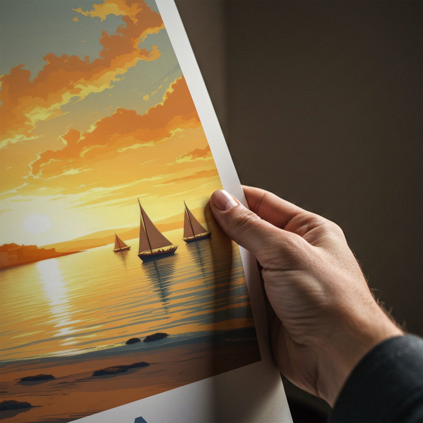 Malta Poster - Malta Travel Art - Golden Sunset Sailing Boats Wall Decor