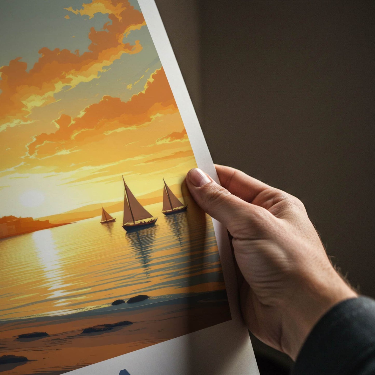 Malta Poster - Malta Travel Art - Golden Sunset Sailing Boats Wall Decor