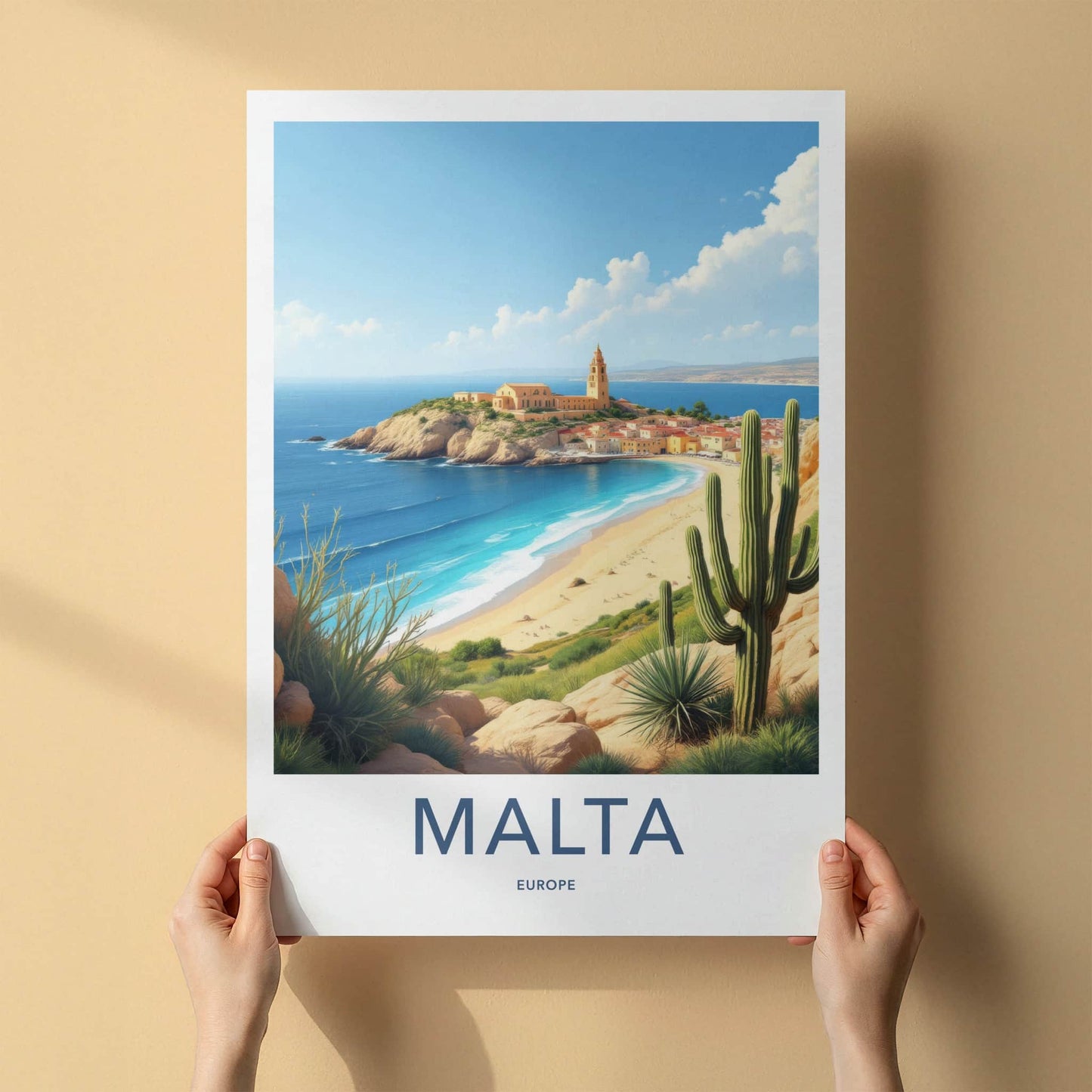 Malta Poster - Malta Travel Art - Historic Coastal Village Home Decor