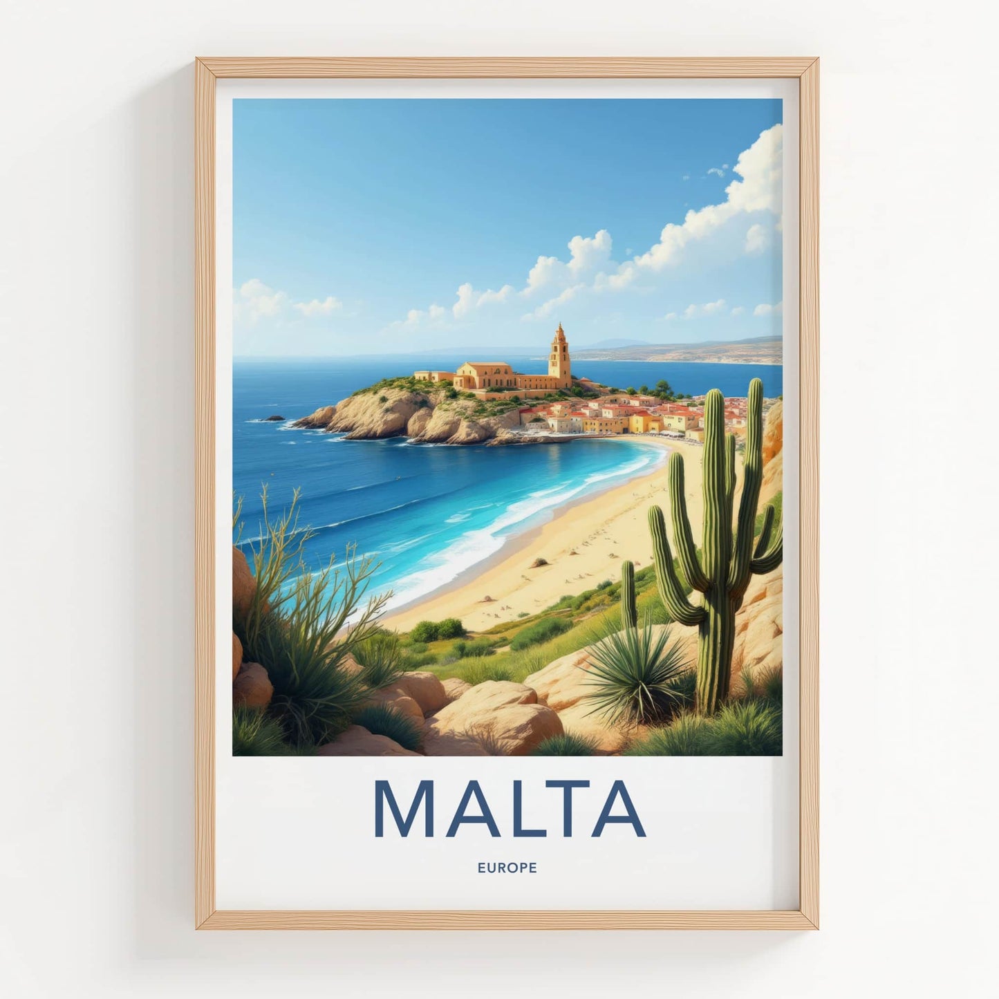 Malta Poster - Malta Travel Art - Historic Coastal Village Home Decor