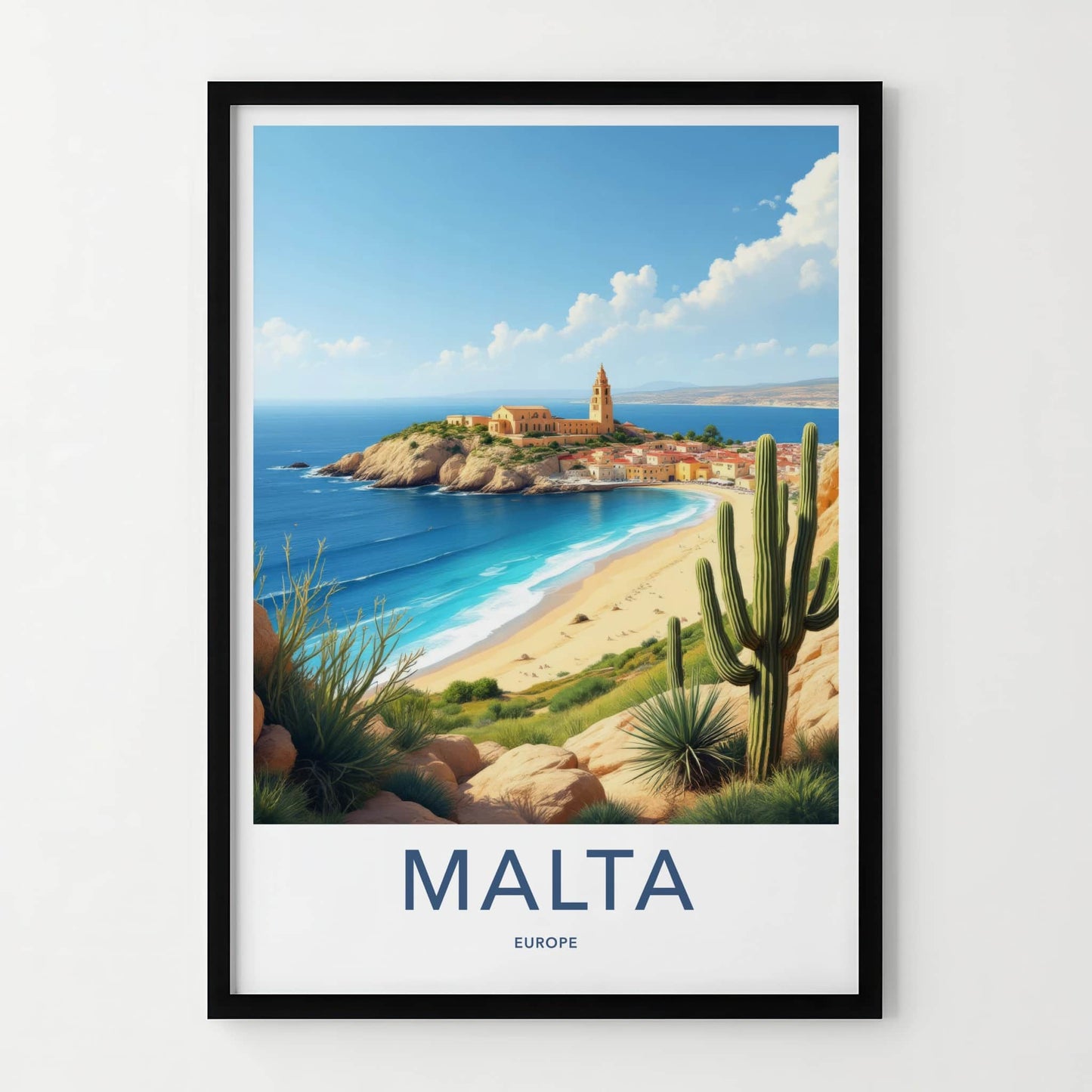 Malta Poster - Malta Travel Art - Historic Coastal Village Home Decor