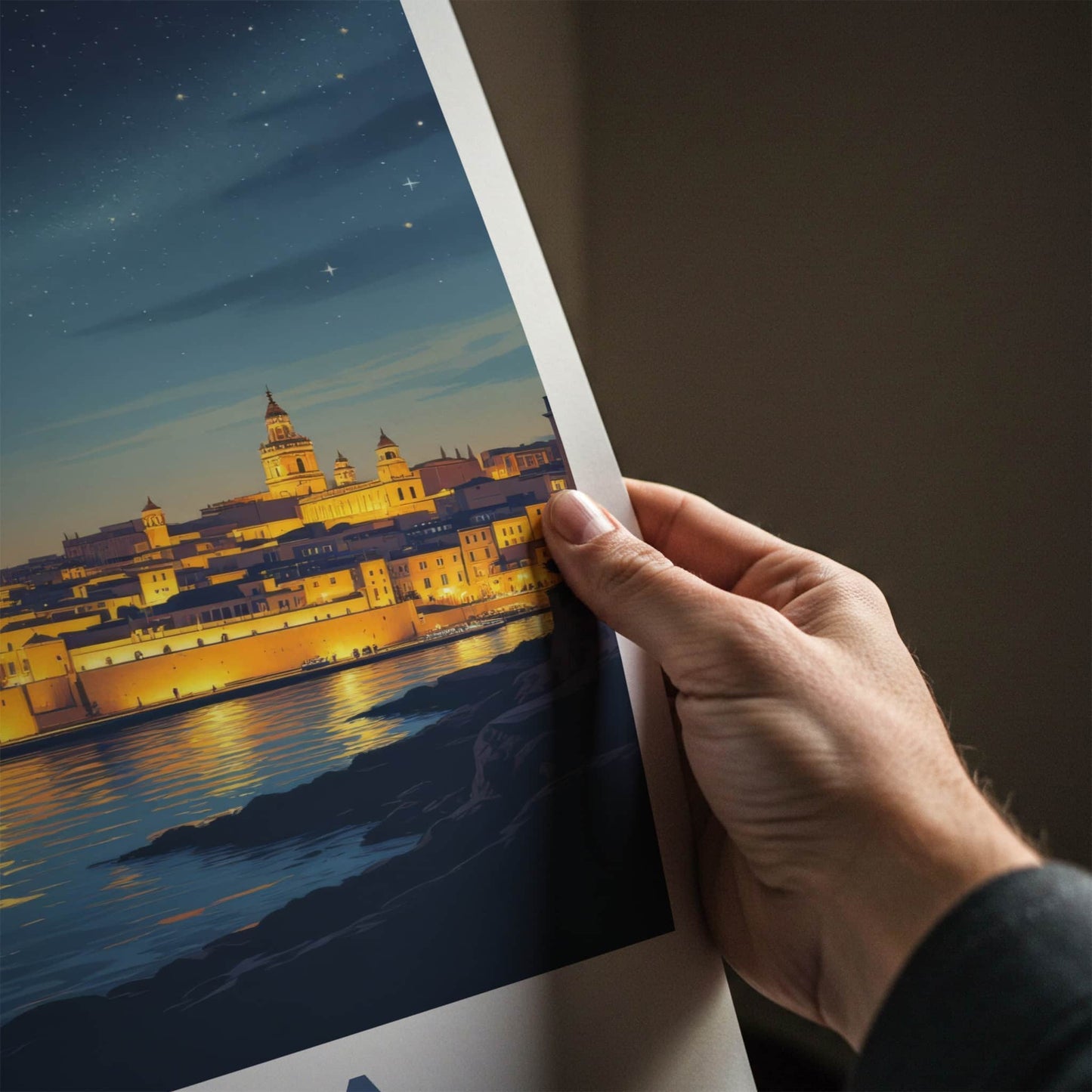 Malta Poster - Malta Travel Art - Illuminated City Reflections Wall Decor