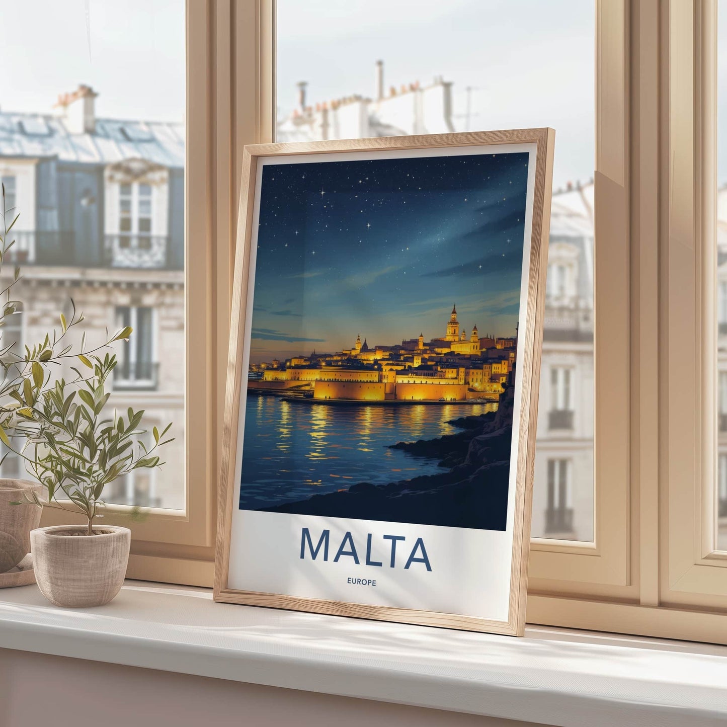 Malta Poster - Malta Travel Art - Illuminated City Reflections Wall Decor