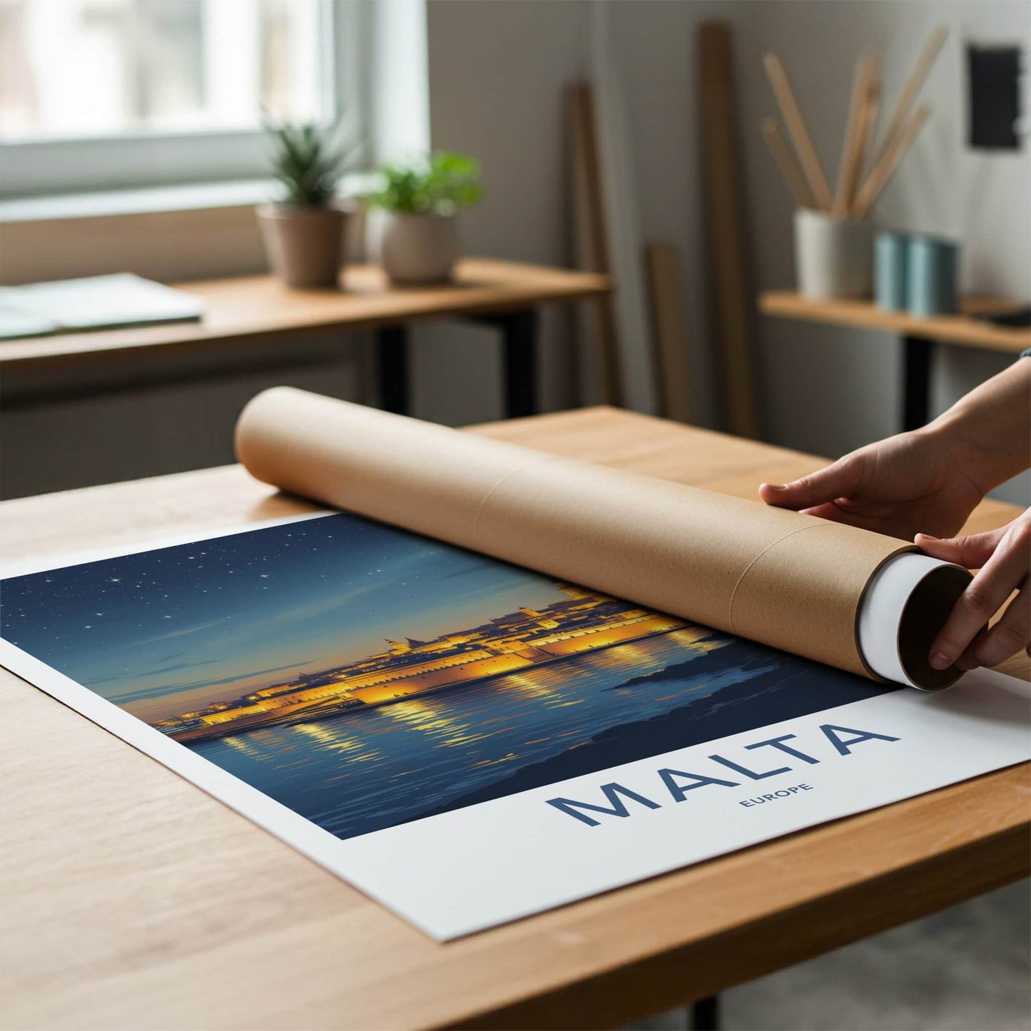 Malta Poster - Malta Travel Art - Illuminated City Reflections Wall Decor