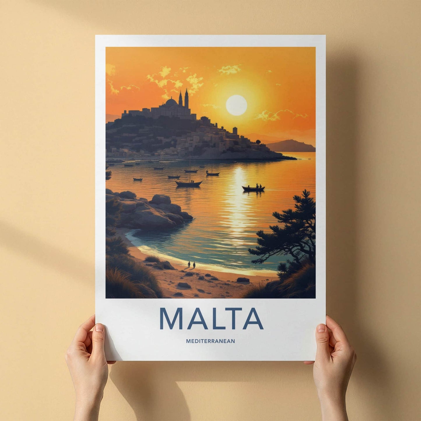 Malta Poster - Malta Travel Print - Mediterranean Coastal Sunset Wall Decor