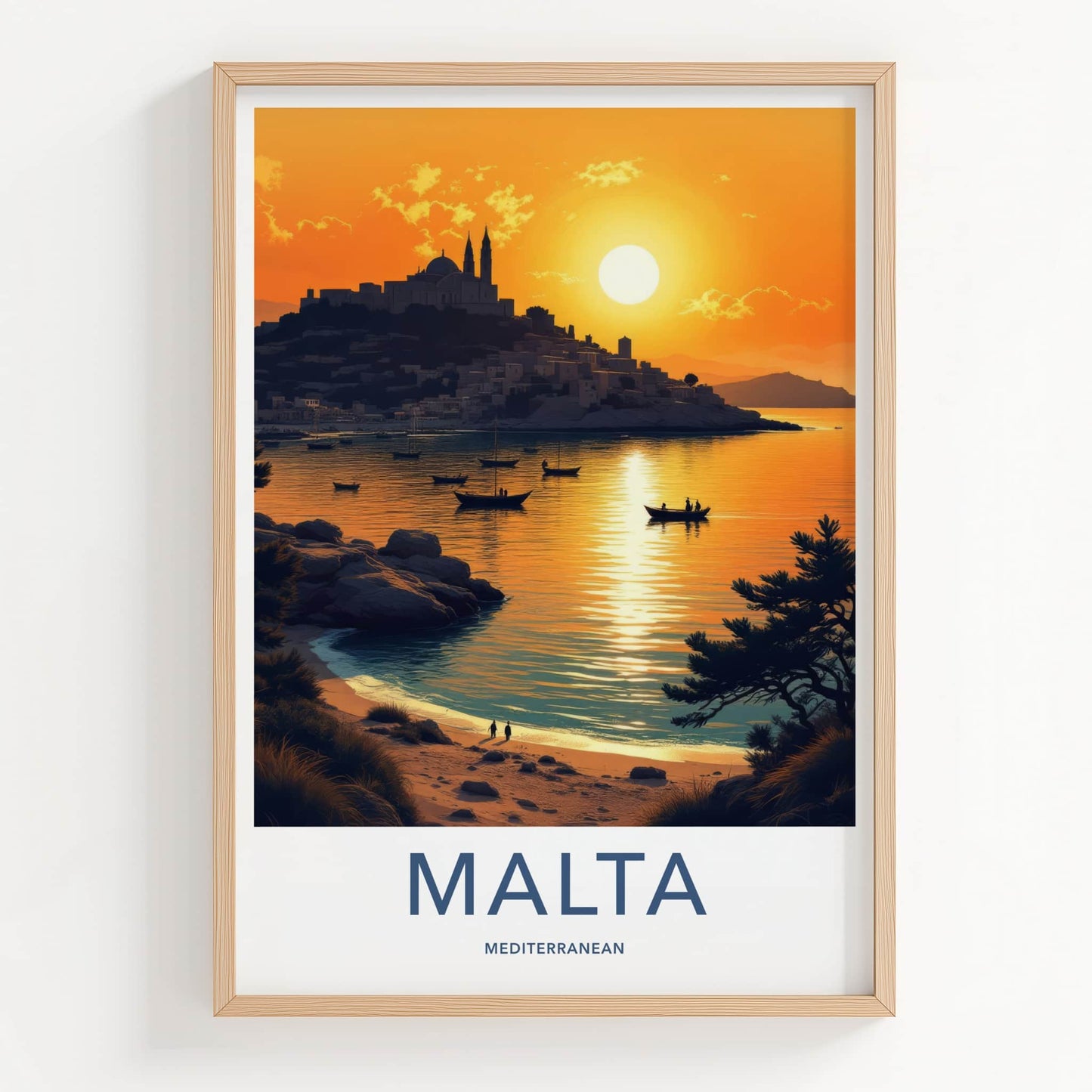 Malta Poster - Malta Travel Print - Mediterranean Coastal Sunset Wall Decor
