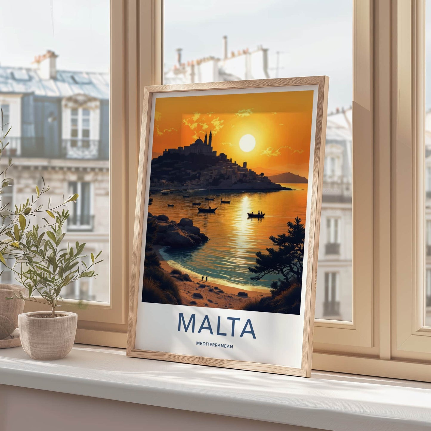 Malta Poster - Malta Travel Print - Mediterranean Coastal Sunset Wall Decor