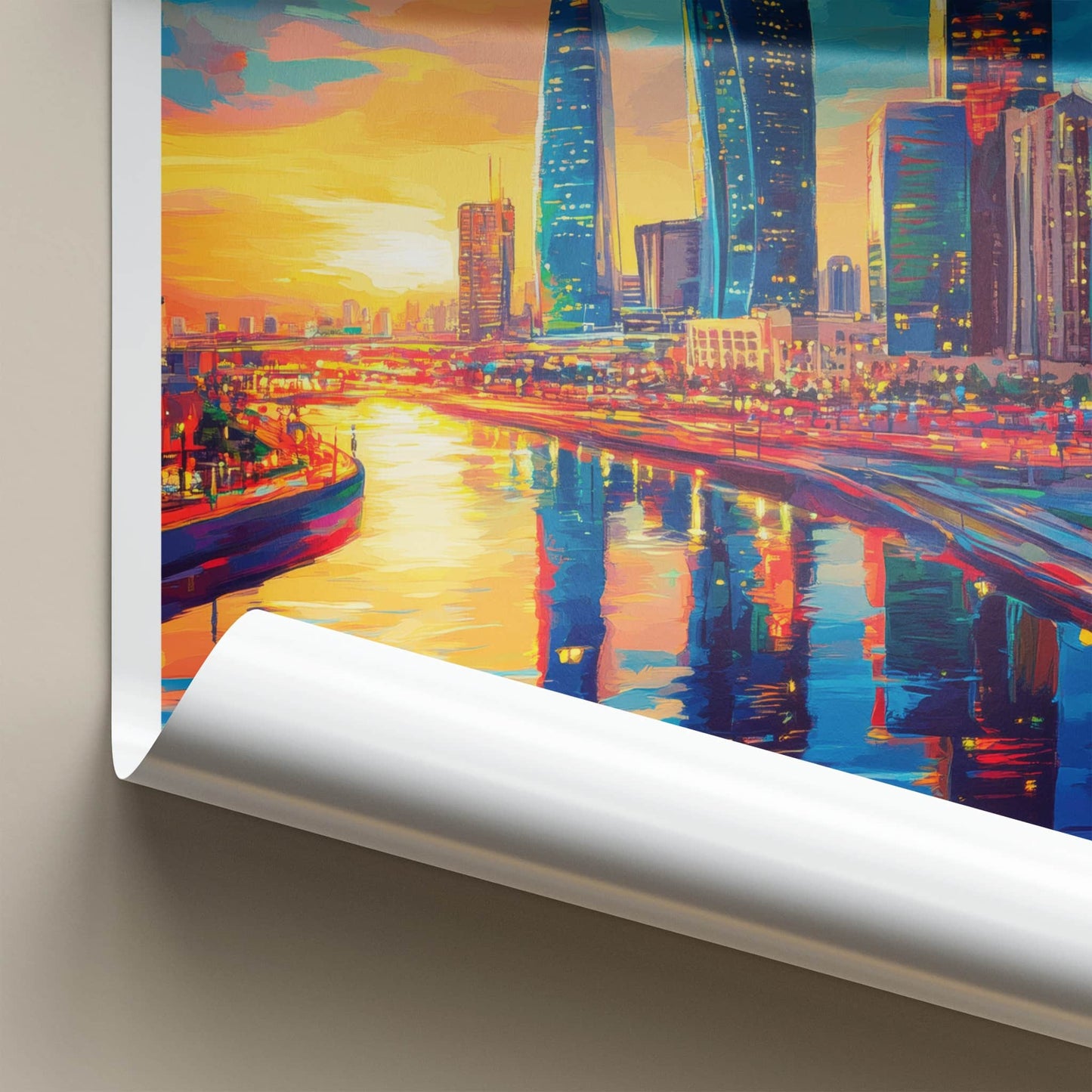 Manama Poster - Bahrain Travel Art - Vibrant Skyline Reflections Home Decor
