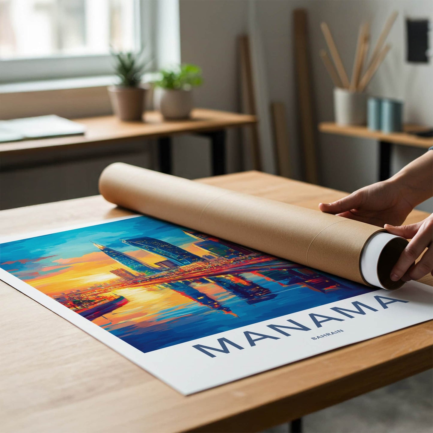 Manama Poster - Bahrain Travel Art - Vibrant Skyline Reflections Home Decor