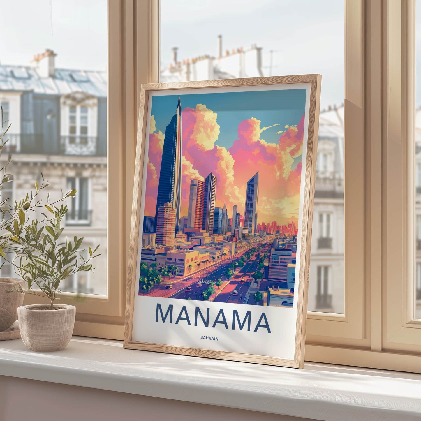 Manama Poster - Bahrain Travel Print - Vibrant City Sunset Home Decor