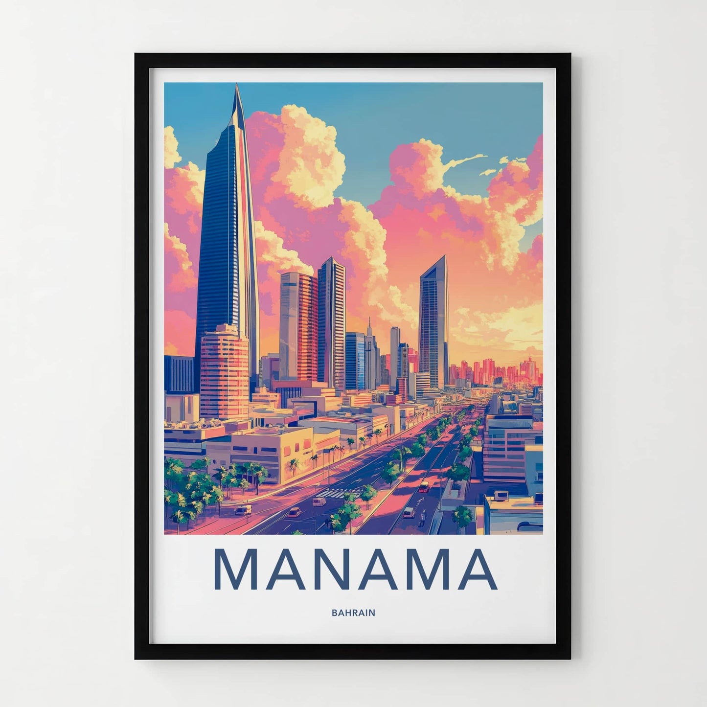 Manama Poster - Bahrain Travel Print - Vibrant City Sunset Home Decor