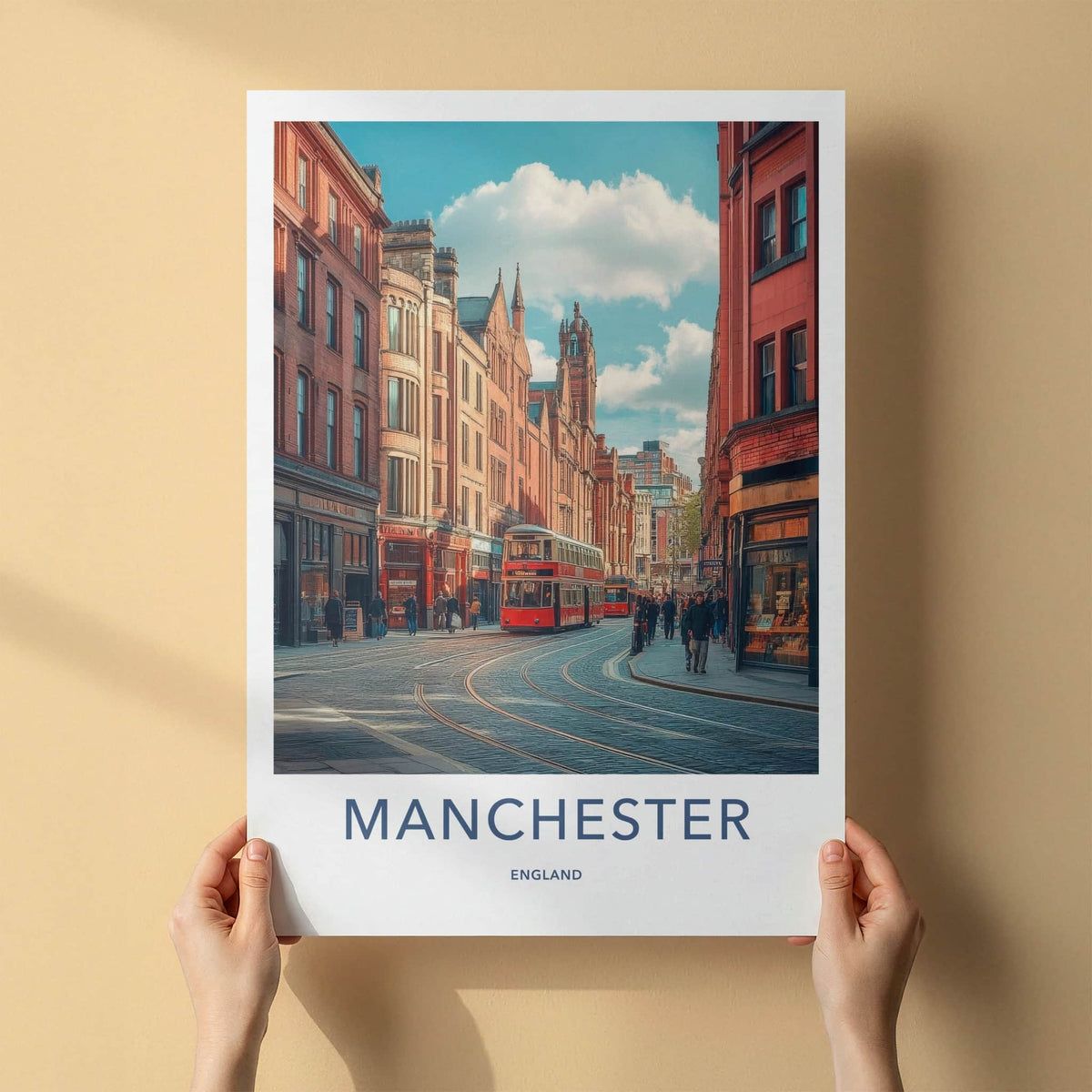 Manchester Poster - England Travel Art - Bustling City Street Home Decor
