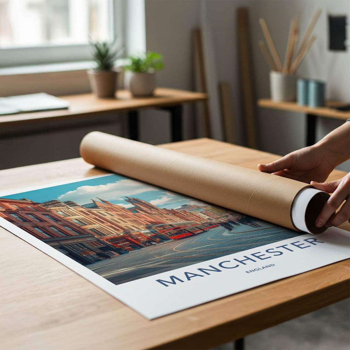 Manchester Poster - England Travel Art - Bustling City Street Home Decor