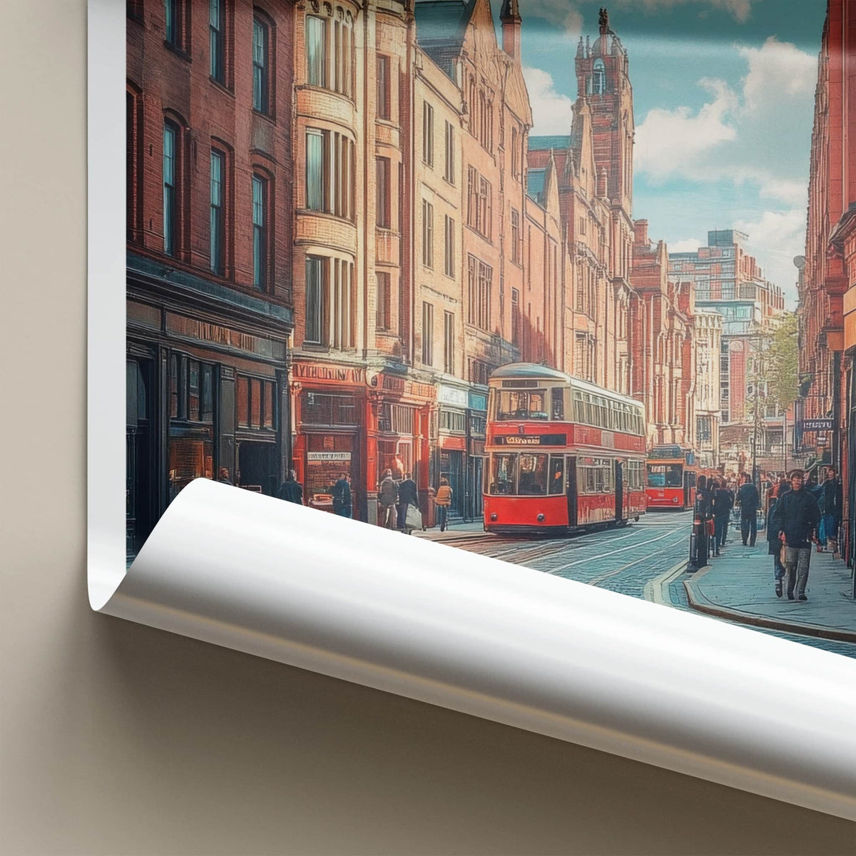 Manchester Poster - England Travel Art - Bustling City Street Home Decor