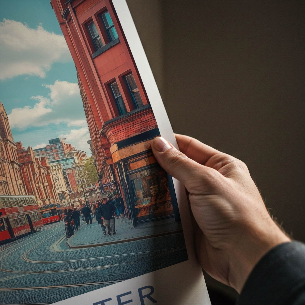 Manchester Poster - England Travel Art - Bustling City Street Home Decor