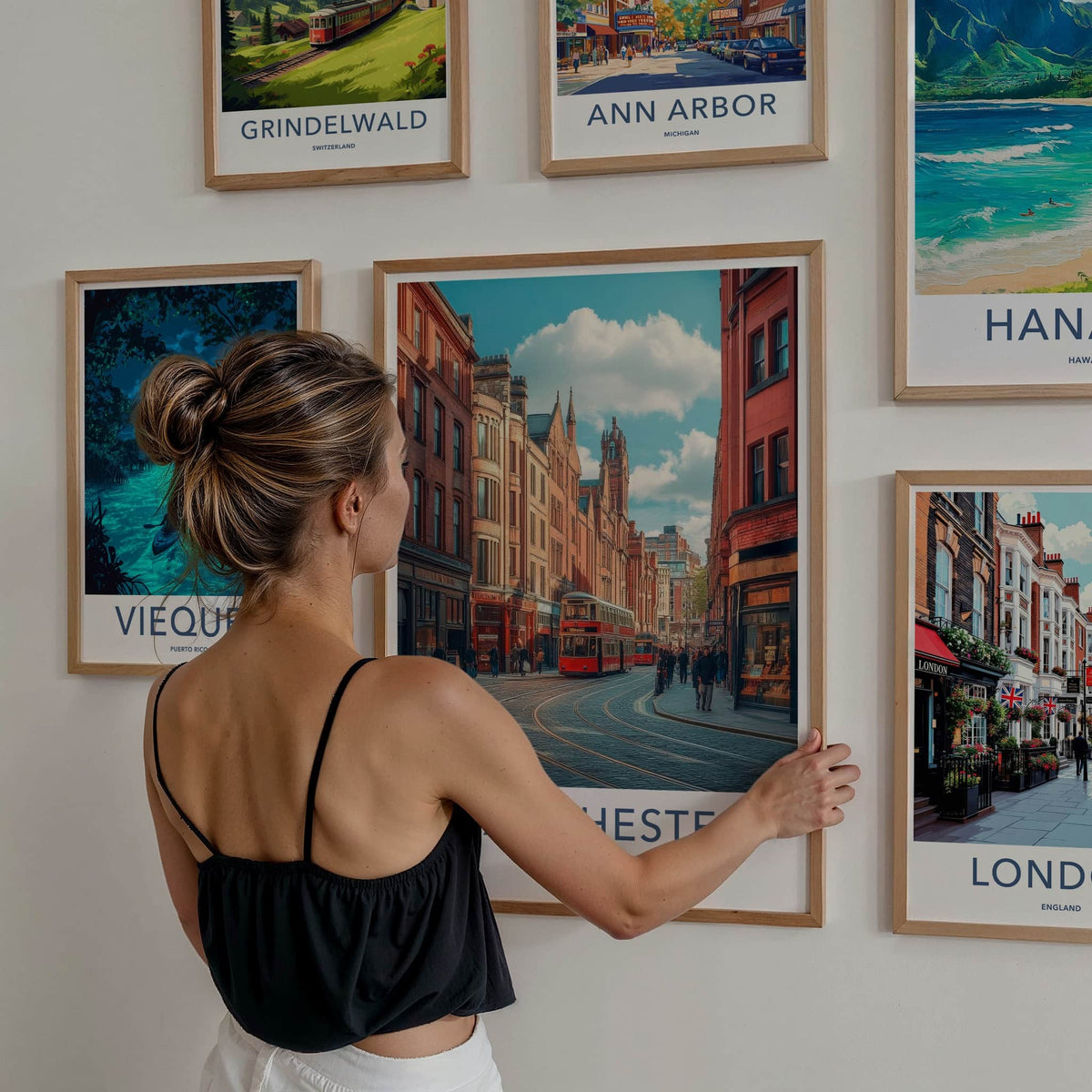 Manchester Poster - England Travel Art - Bustling City Street Home Decor