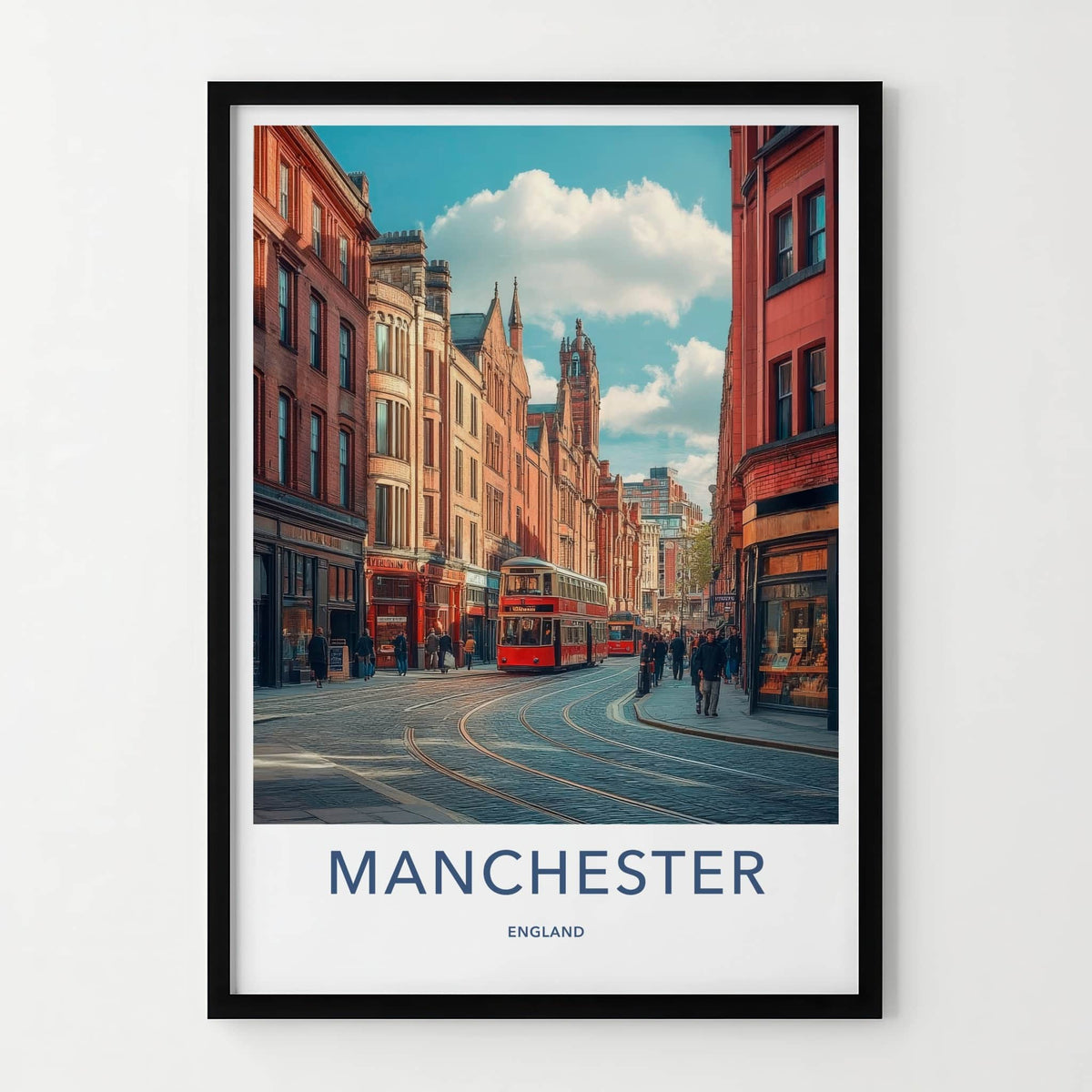Manchester Poster - England Travel Art - Bustling City Street Home Decor