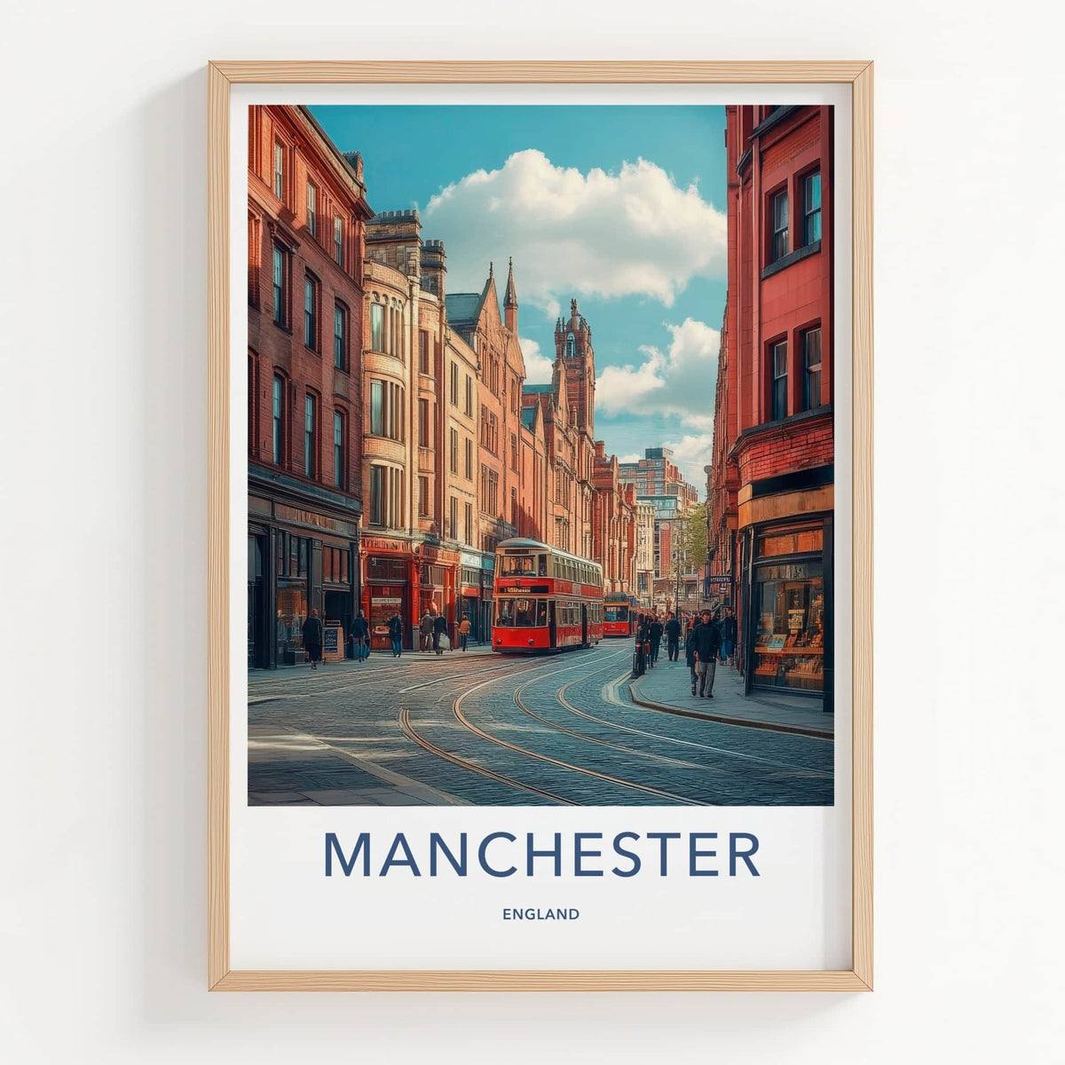 Manchester Poster - England Travel Art - Bustling City Street Home Decor