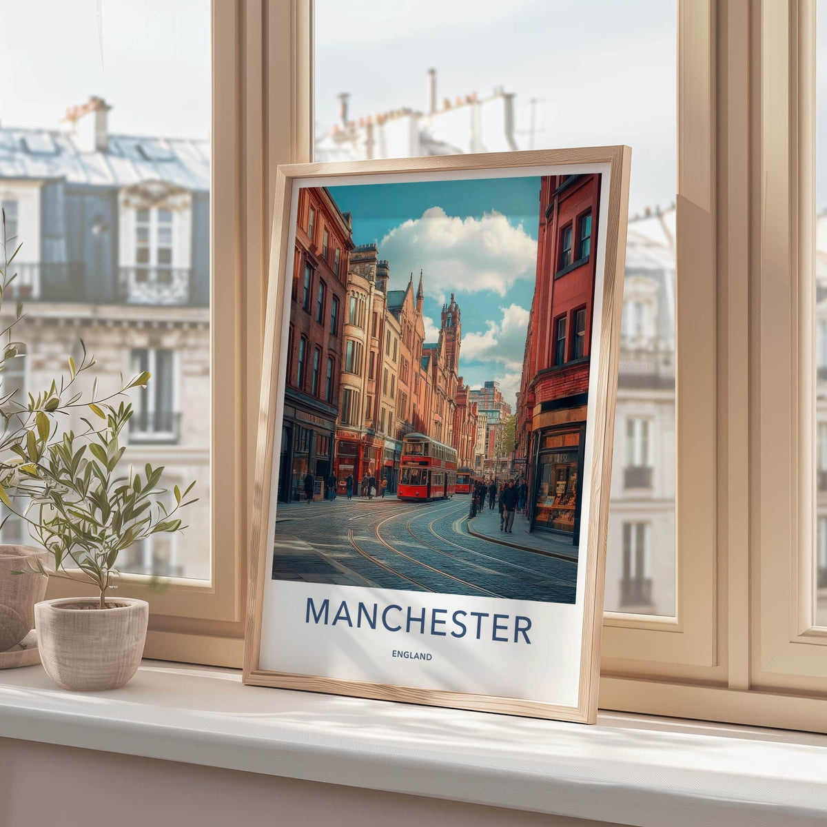 Manchester Poster - England Travel Art - Bustling City Street Home Decor