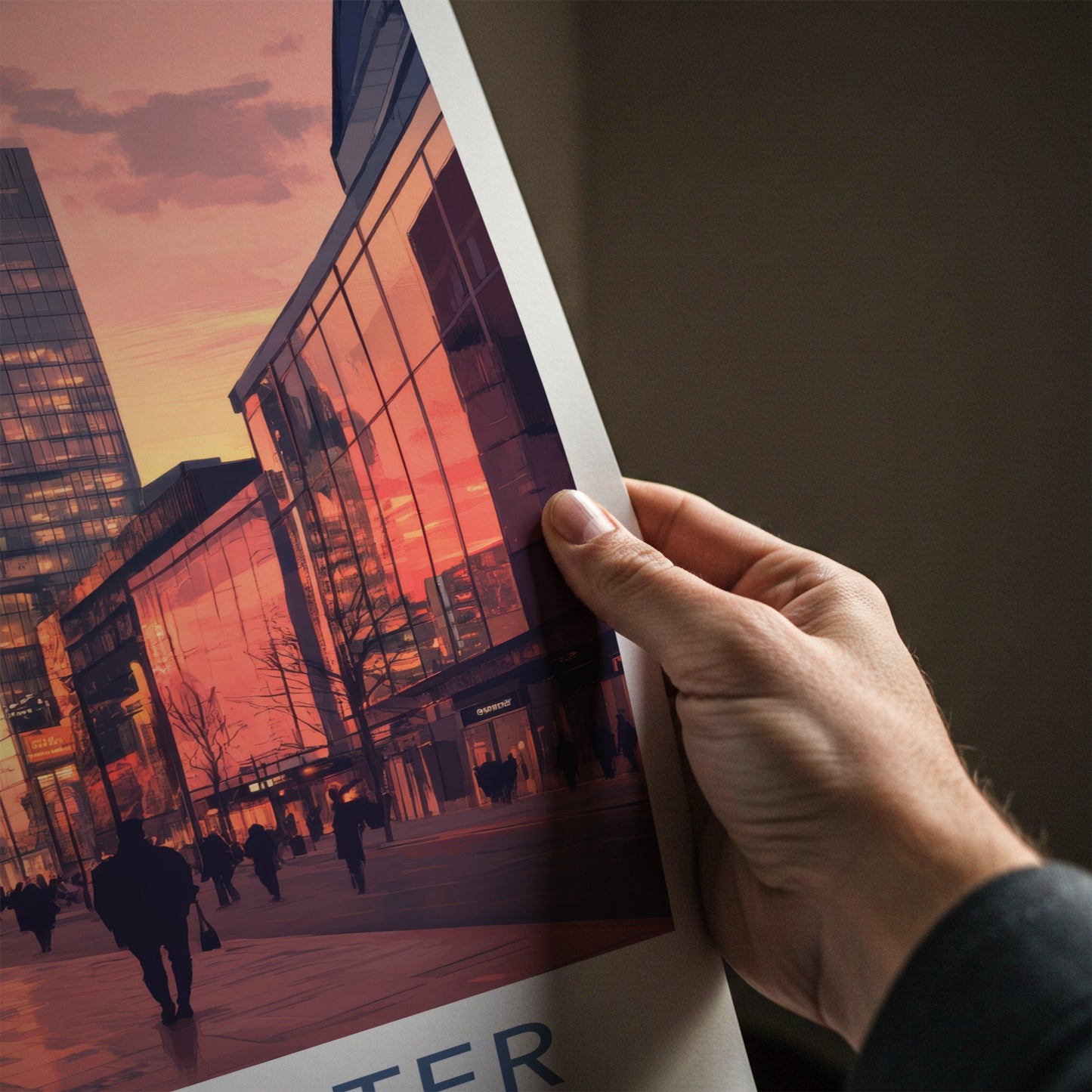 Manchester Poster - England Travel Art - Modern Cityscape Reflection Home Decor