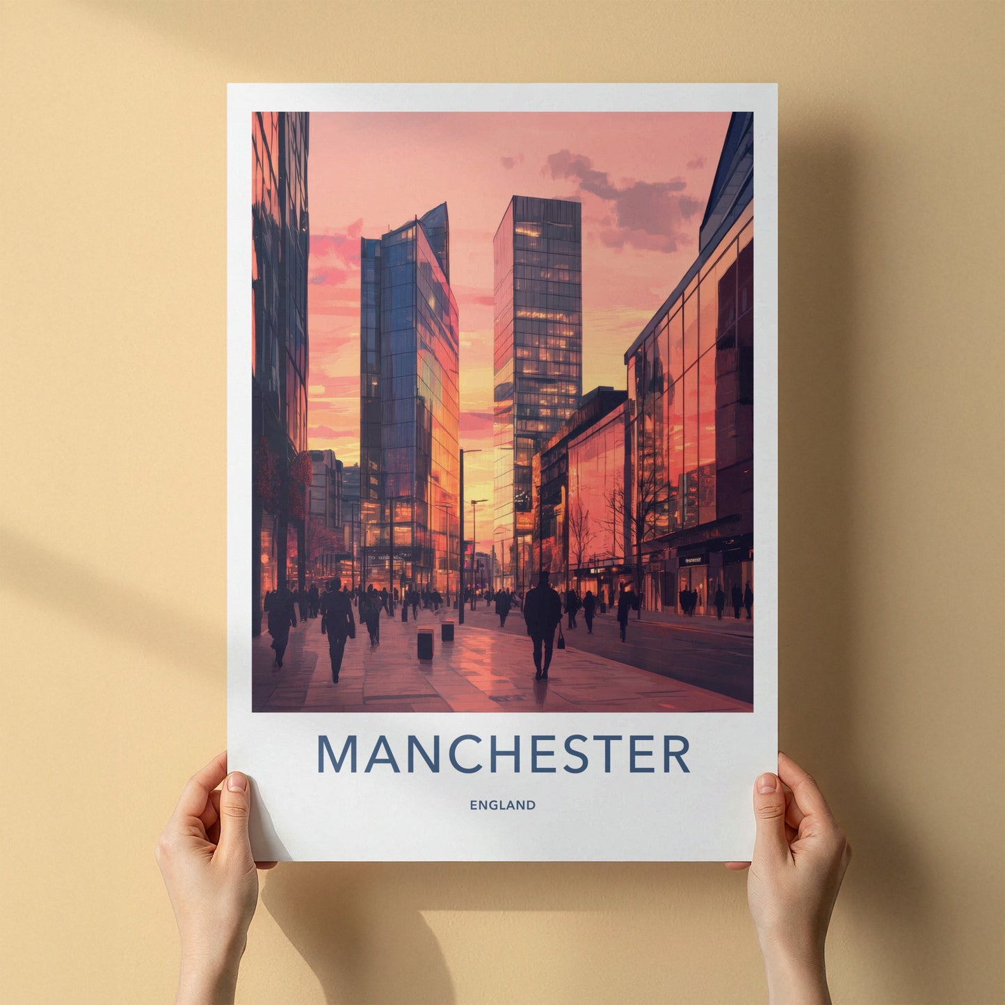 Manchester Poster - England Travel Art - Modern Cityscape Reflection Home Decor