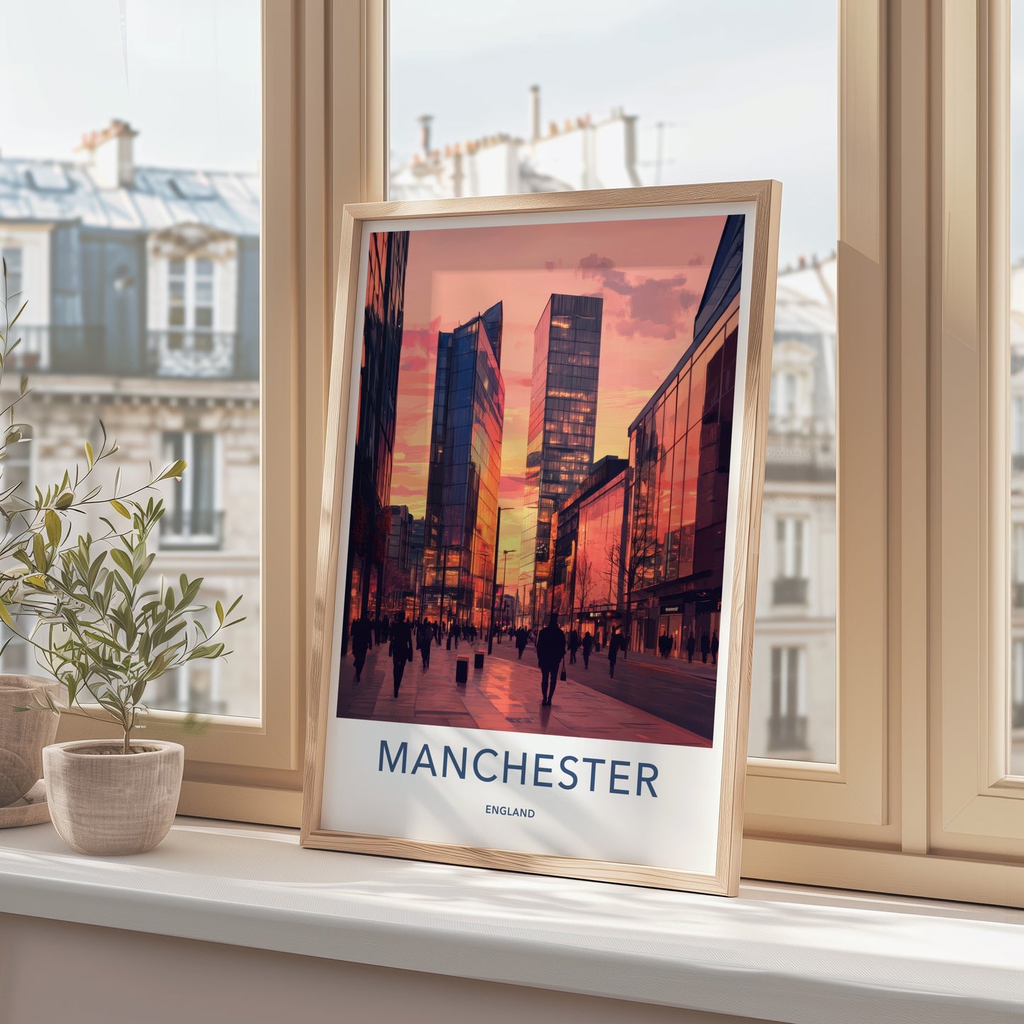 Manchester Poster - England Travel Art - Modern Cityscape Reflection Home Decor