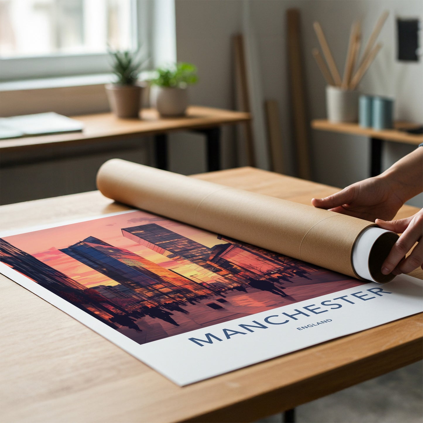 Manchester Poster - England Travel Art - Modern Cityscape Reflection Home Decor