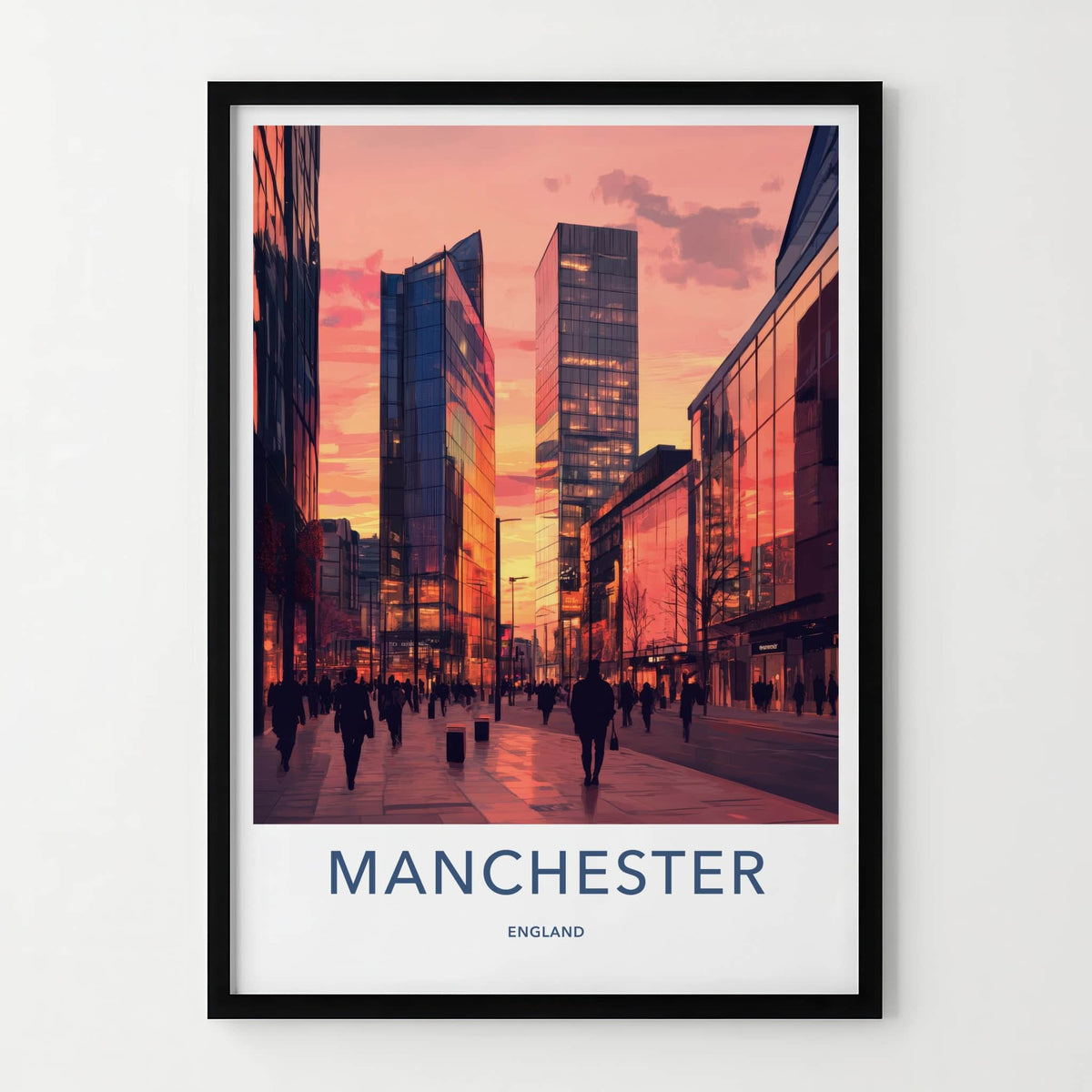 Manchester Poster - England Travel Art - Modern Cityscape Reflection Home Decor