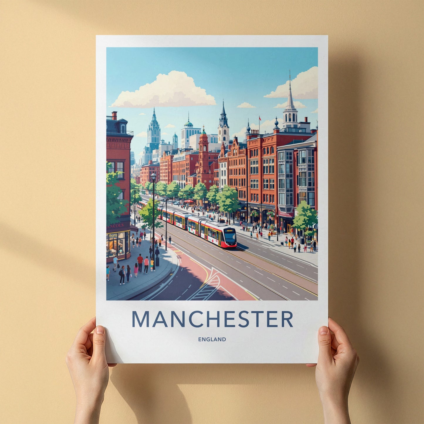 Manchester Poster - England Travel Art - Urban Tram Route Home Decor