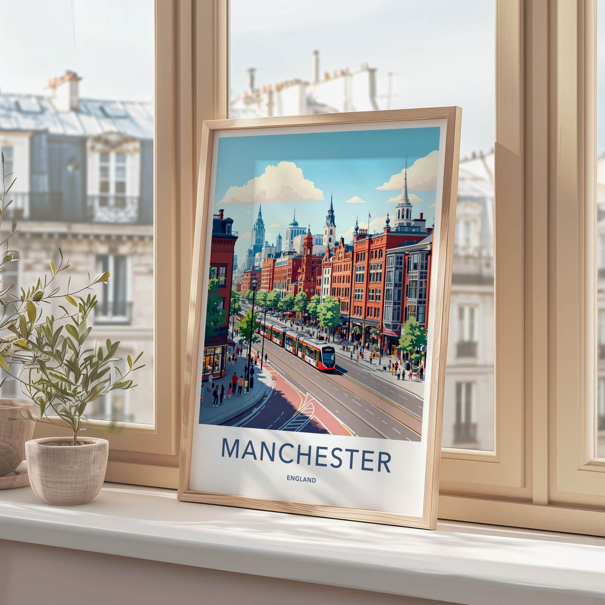Manchester Poster - England Travel Art - Urban Tram Route Home Decor