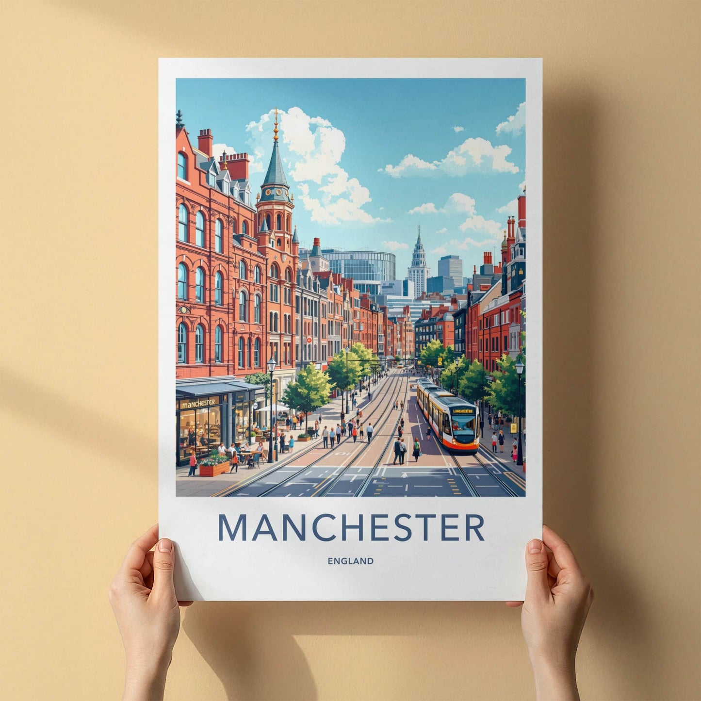 Manchester Poster - England Travel Art - Urban Tram Scene Home Decor