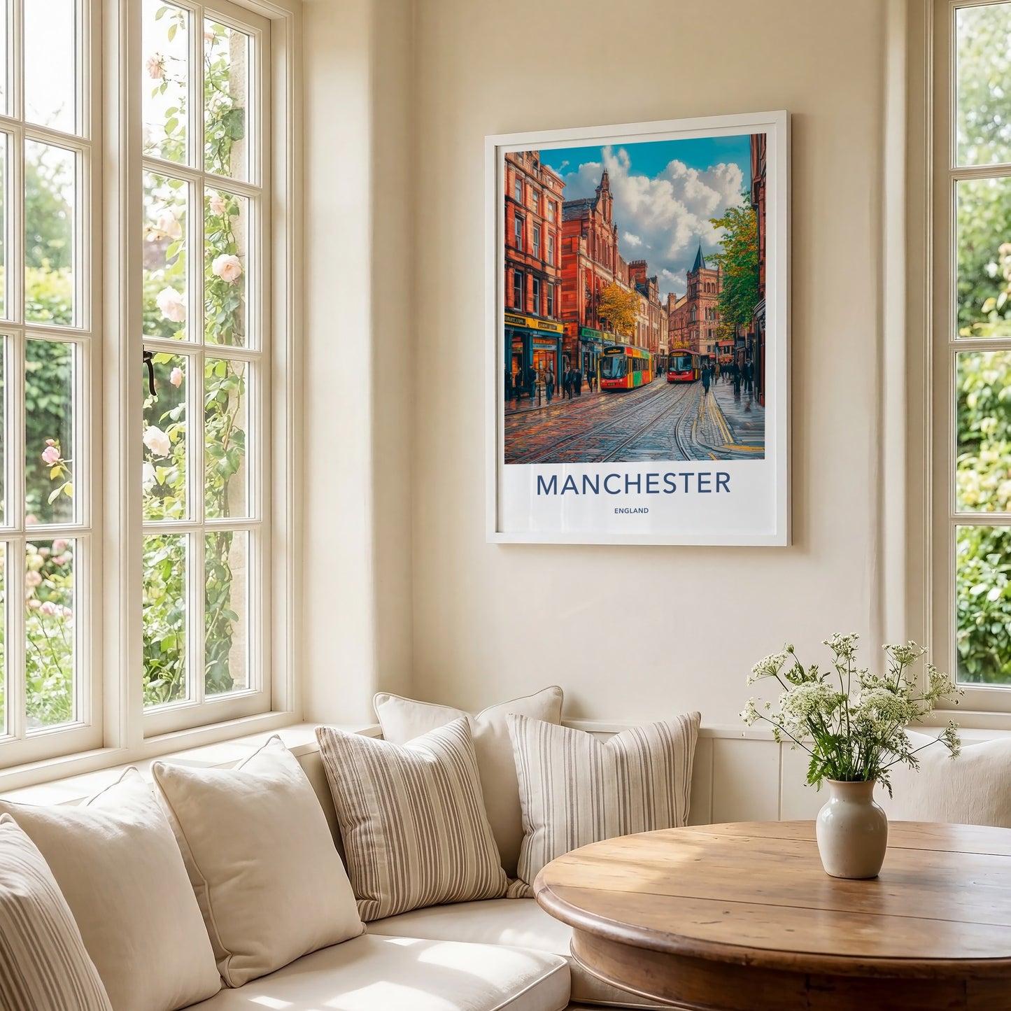 Manchester Poster - England Wall Art - Vibrant Street Trams Home Decor