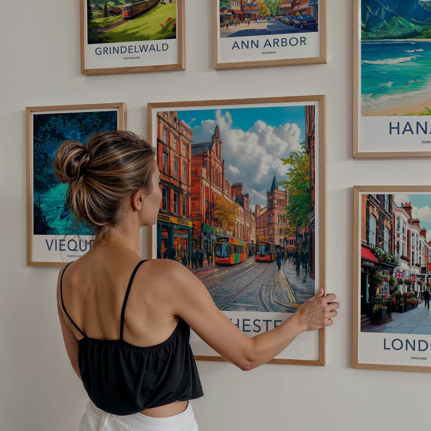 Manchester Poster - England Wall Art - Vibrant Street Trams Home Decor