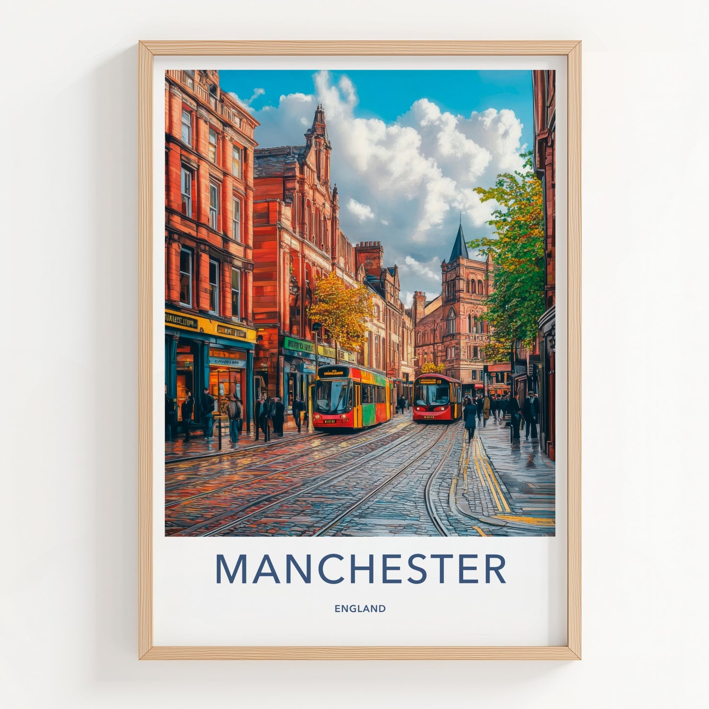 Manchester Poster - England Wall Art - Vibrant Street Trams Home Decor