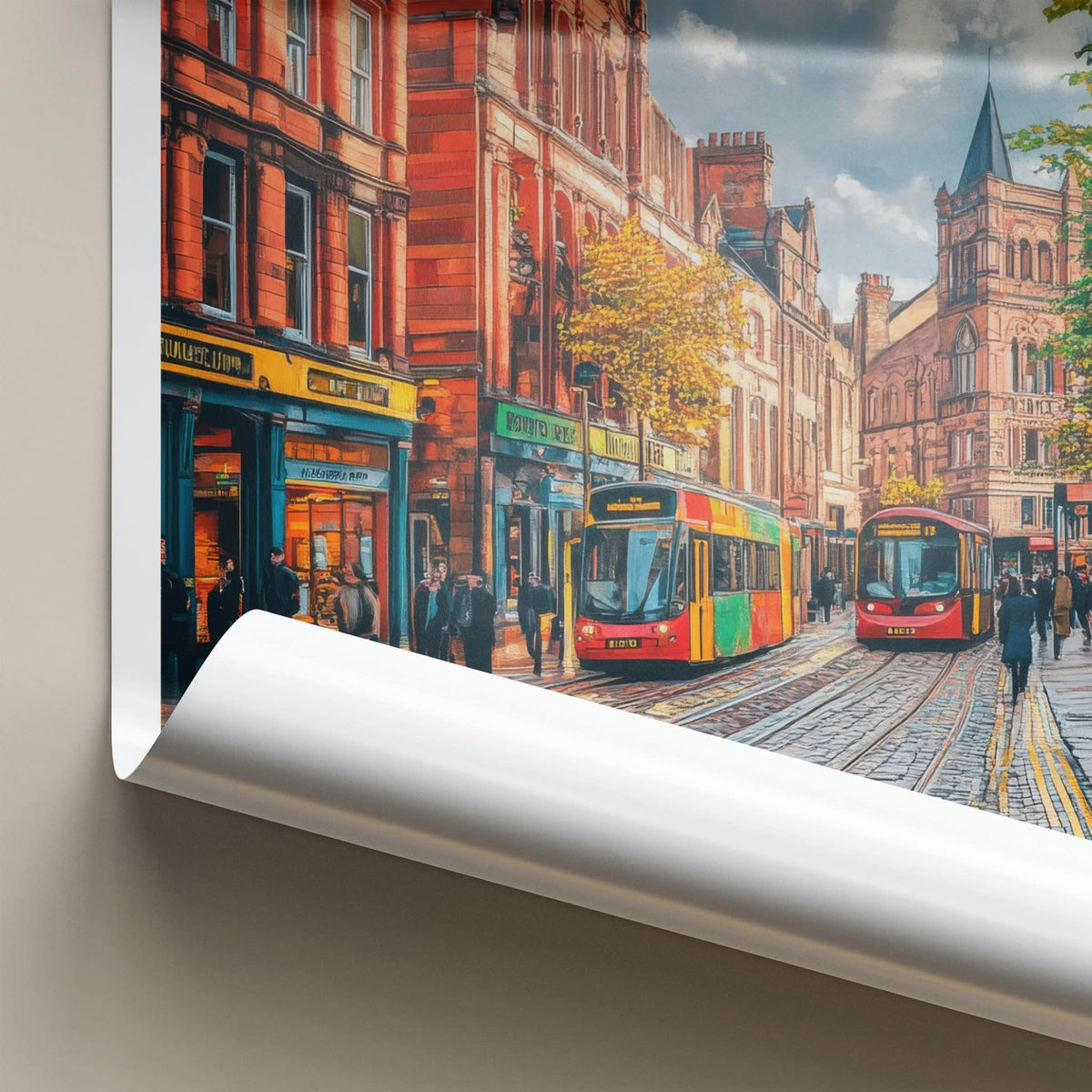 Manchester Poster - England Wall Art - Vibrant Street Trams Home Decor