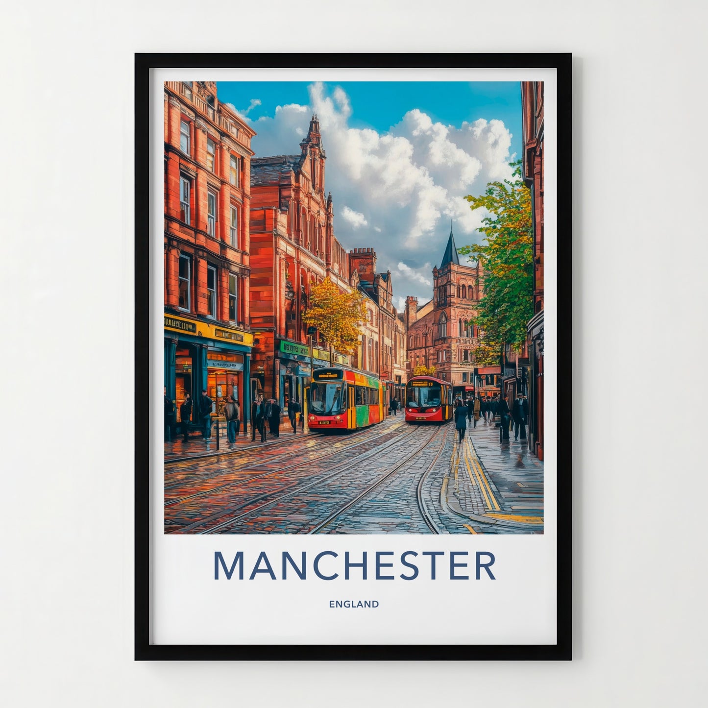 Manchester Poster - England Wall Art - Vibrant Street Trams Home Decor