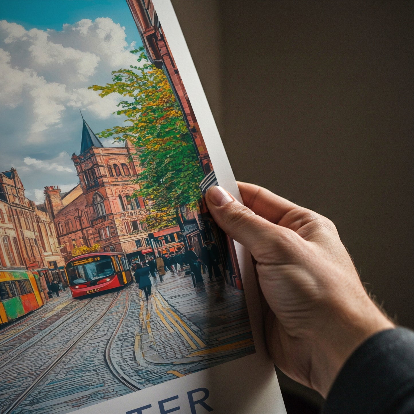 Manchester Poster - England Wall Art - Vibrant Street Trams Home Decor