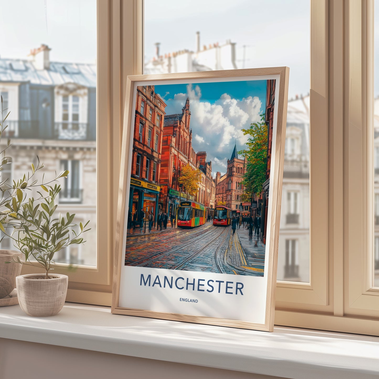 Manchester Poster - England Wall Art - Vibrant Street Trams Home Decor