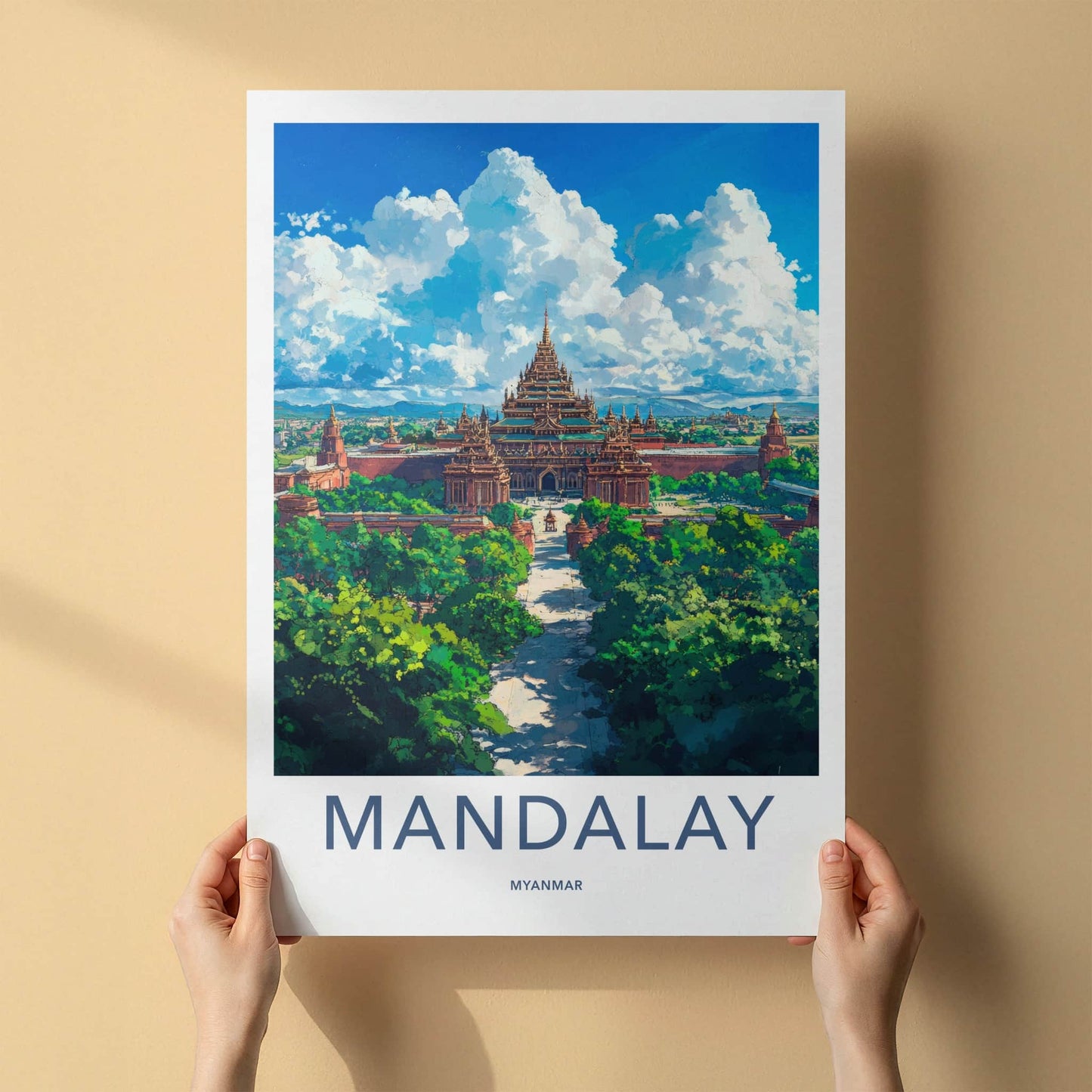 Mandalay Poster - Myanmar Travel Art - Golden Palace Pagoda Home Decor