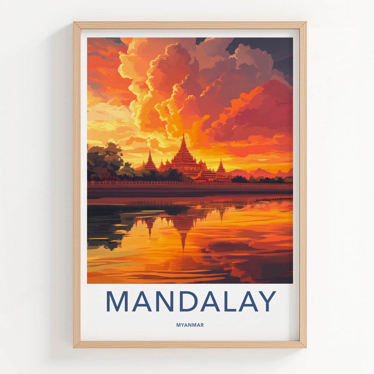 Mandalay Poster - Myanmar Travel Art - Golden Temple Sunset Wall Decor