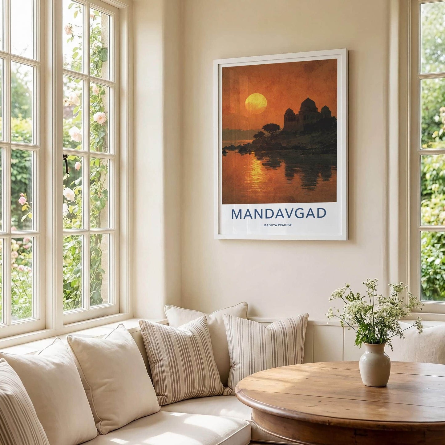 Mandavgad Poster - India Travel Art - Madhya Pradesh Temple Lake Sunset Home Decor