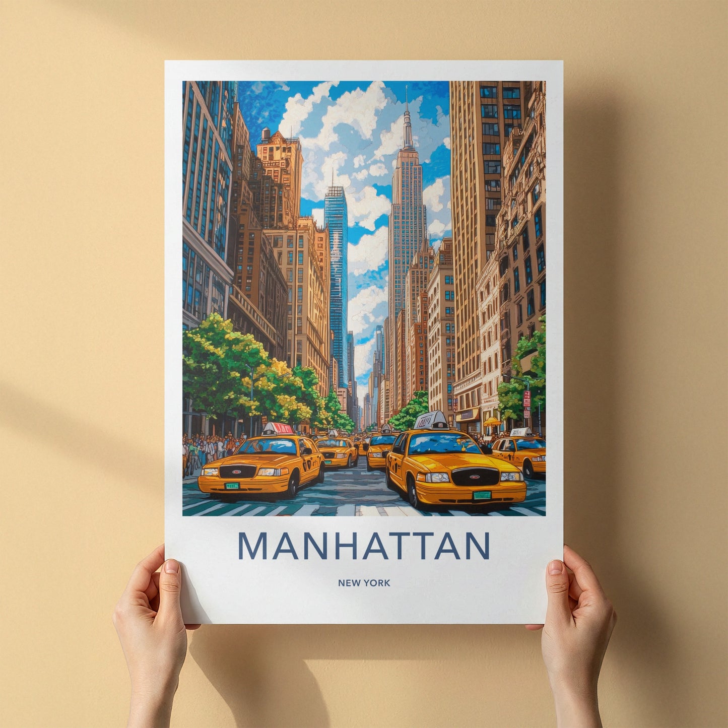 Manhattan Poster - New York Travel Art - Urban Traffic Scene Wall Decor